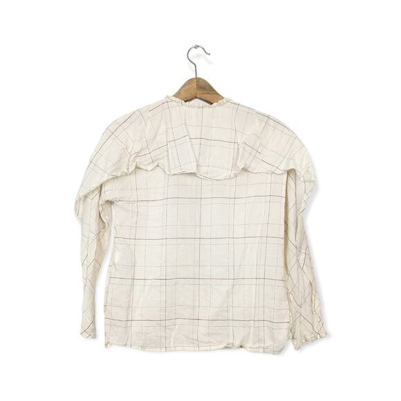 Zara Girls Cream Long Sleeve Ruffle Trim Button Down Shirt Size 14 - Picture 2 of 5